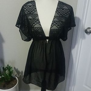 Sexy black sheer deep V swimsuit cover